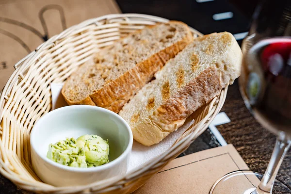Chléb Víno Zblízka — Stock fotografie