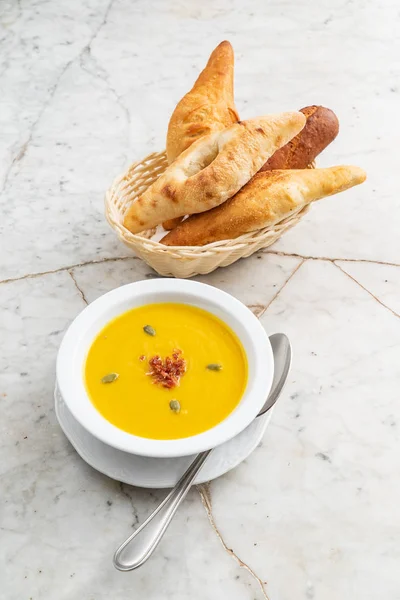 Leckere Kürbissuppe Aus Nächster Nähe — Stockfoto