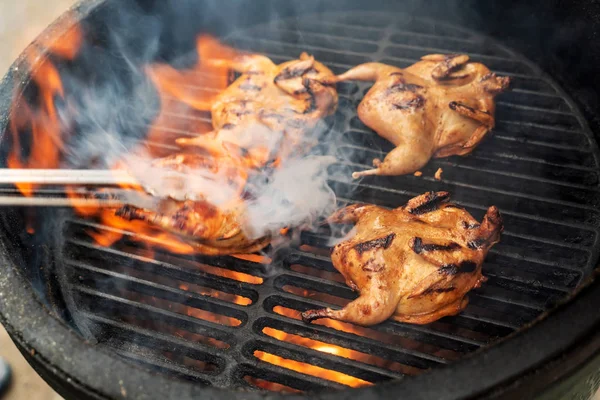 Marinierte Wachteln Auf Dem Grill Aus Nächster Nähe — Stockfoto