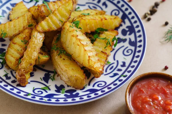 Roasted Potatoes Herbs Close — Stock Photo, Image