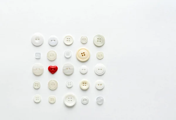 White Buttons Red Heart — Stock Photo, Image