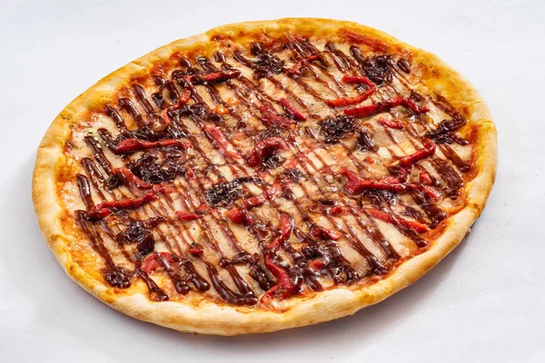 Pizza Mit Rindfleisch Aus Nächster Nähe — Stockfoto