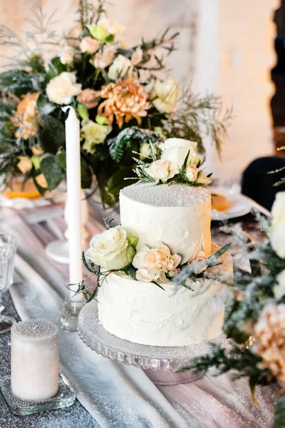 Table Mariage Avec Gâteau Gros Plan — Photo