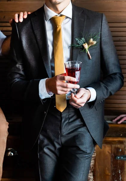 Elegant Groom Indoor Drink — Stock Photo, Image