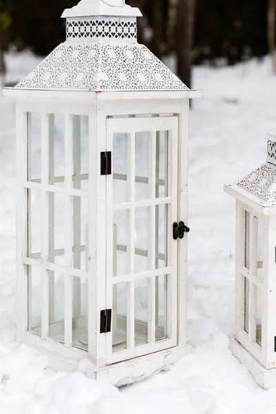 Christmas White Lanterns Snow — Stock Photo, Image