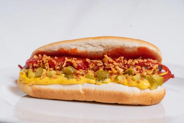 Hot Dog Avec Sauce Gros Plan — Photo