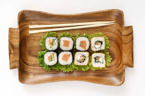 Sushi Con Bacchette Vicino — Foto Stock