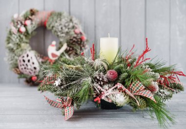 Noel çiçekçi kompozisyon, yakın