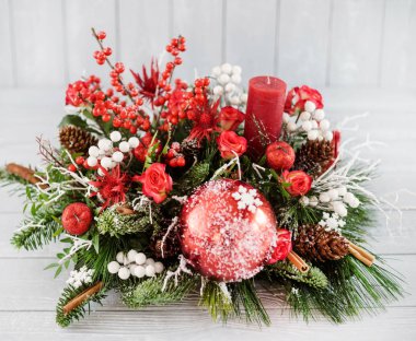 Noel çiçekçi kompozisyon, yakın