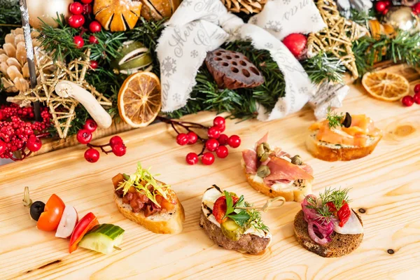 Christmas Appetizers Table Close — Stock Photo, Image