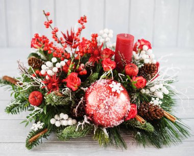 Noel çiçekçi kompozisyon, yakın