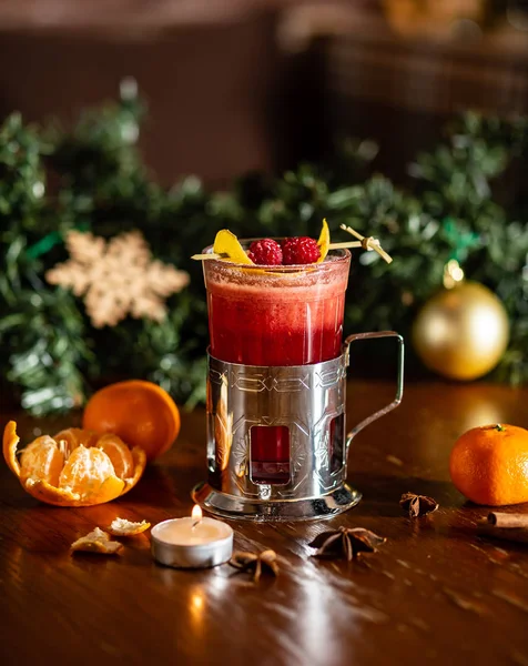 winter drinks with berries, close up
