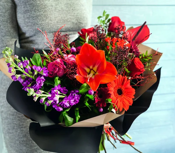 Nice Bouquet Hands Woman — Stock Photo, Image