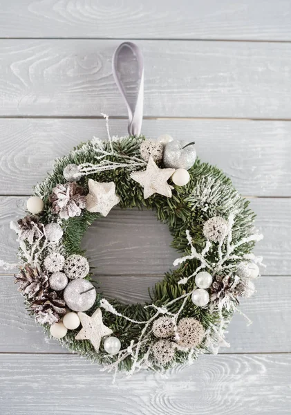 Kroon Van Kerstmis Hout Achtergrond — Stockfoto