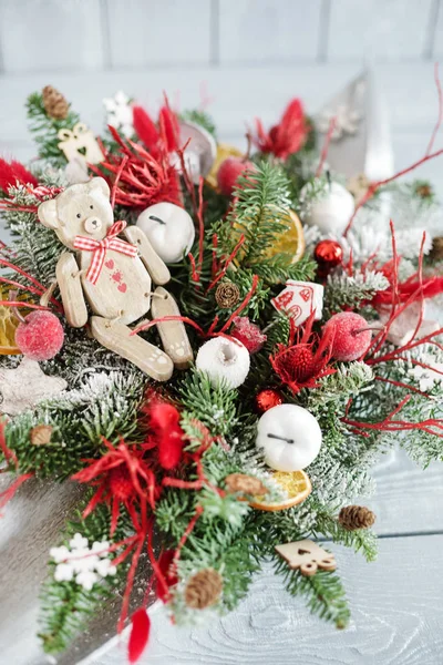 Weihnachtsfloristik Komposition Nahaufnahme — Stockfoto