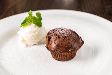 dondurma, çikolata kek yakın çekim