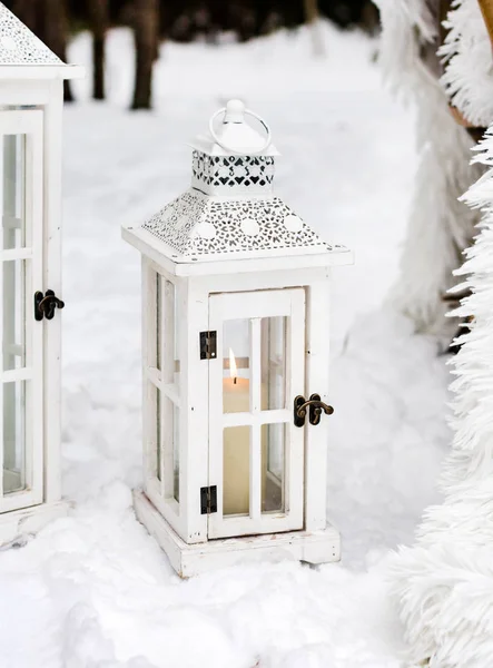 Lanterne Bianche Natale Vicino — Foto Stock