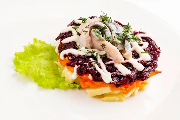 Beetroot Salad Herring Close — Stock Photo, Image