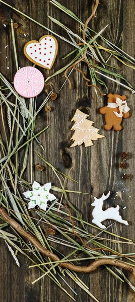 Biscotti Natale Sulla Tavola Legno — Foto Stock