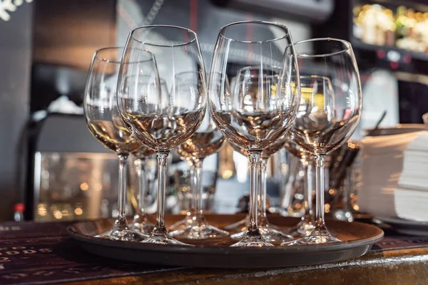 glasses for wine in the bar, close up