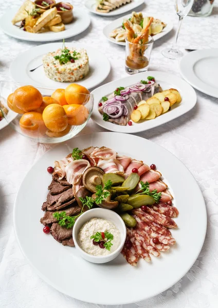 Christmas Table Appetizers Close — Stock Photo, Image