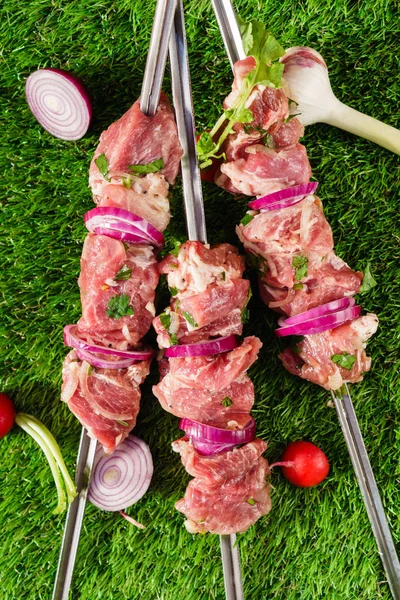Kebab Crudo Hierba Cerca —  Fotos de Stock