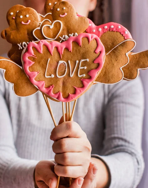 Cookies Valentine Day Close Eup — стоковое фото