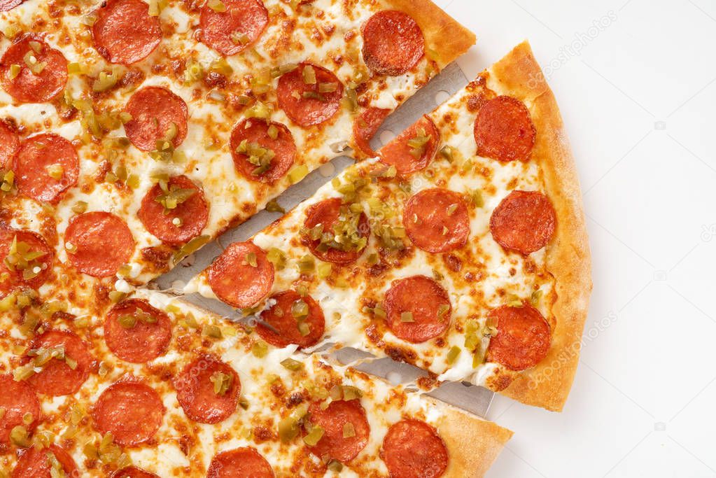 Pepperoni pizza on the white background