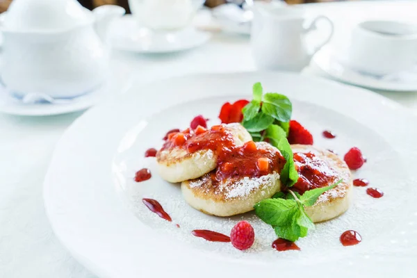 Cottage Cheese Pancakes Jam — Stock Photo, Image