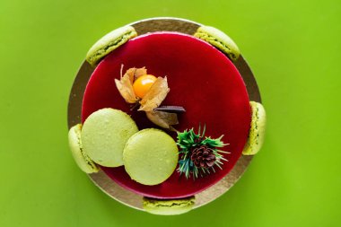 Macaroons pastayla mousse, yakın çekim