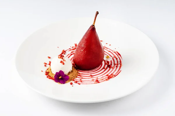 Red Wine Poached Pear White Background — Stock Photo, Image