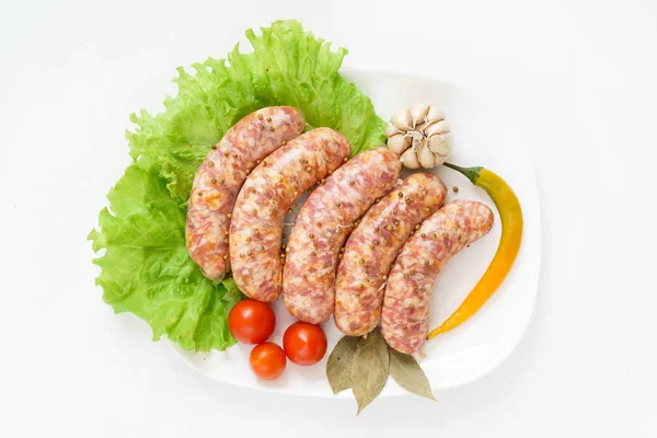 Raw Sausages Garlic Hot Pepper Close — Stock Photo, Image