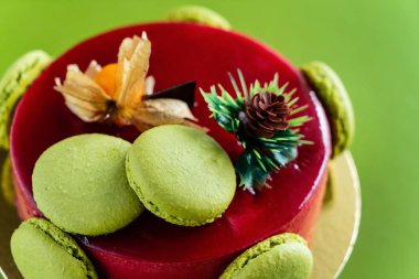 Macaroons pastayla mousse, yakın çekim