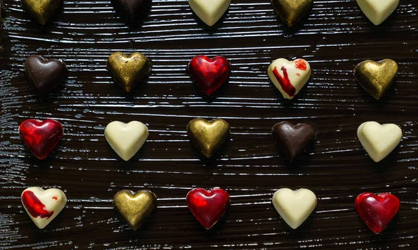 Chocolate Hearts Black Background — Stock Photo, Image