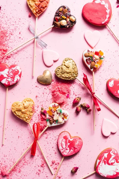 Hartvormige Cookie Pop Voor Valentijnsdag — Stockfoto