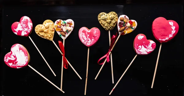 Heart Shaped Cookie Pops Valentine Day — Stock Photo, Image