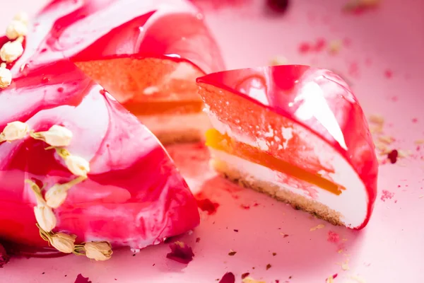 Gâteau Mousse Avec Purée Mangue Crème Gros Plan — Photo