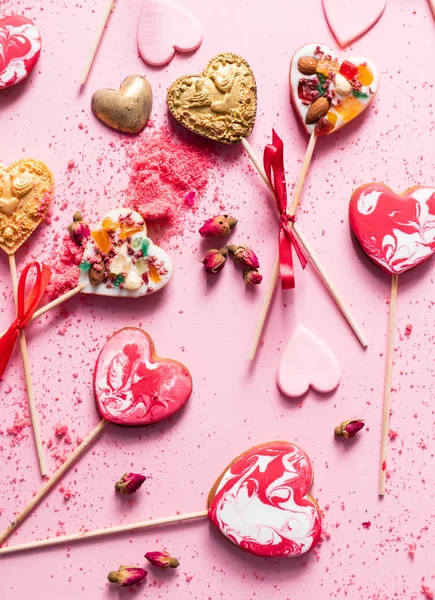 Hartvormige Cookie Pop Voor Valentijnsdag — Stockfoto