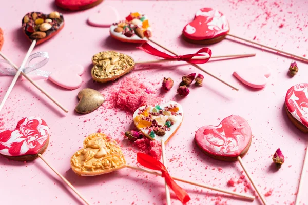 Pop Soubor Cookie Pro Den Svatého Valentýna Tvaru Srdce — Stock fotografie