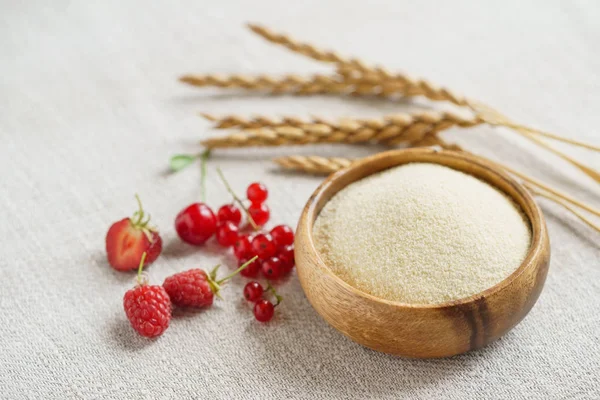 Raw Unprepared Semolina Bowl Close — Stock Photo, Image