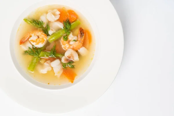 Soupe Fruits Mer Isolée Sur Fond Blanc — Photo