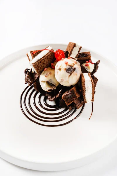 Creatief Dessert Met Ijs Brownie — Stockfoto