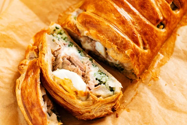 Spinach Pie Italian Stromboli Egg Spinach Mozzarella Великоднє Тісто — стокове фото