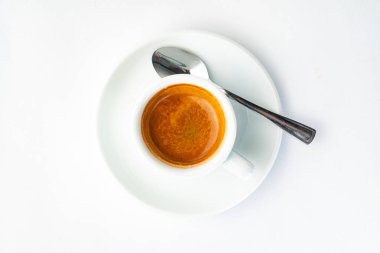 Espresso kahve beyaz arka plan üzerinde Üstten Görünüm