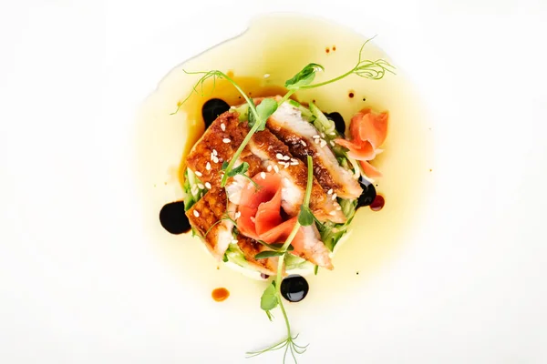 Pesce Con Insalata Verdure Vista Dall Alto — Foto Stock