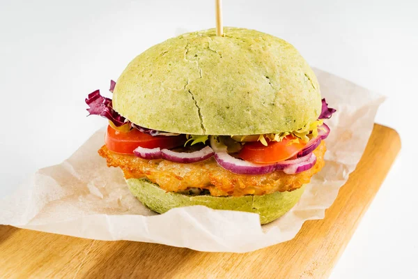 Green Vegan Burger Vegetables Veggie Cutlet — Stock Photo, Image