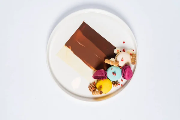 Zoet Kleurrijk Dessert Met Macarons Chocolade — Stockfoto