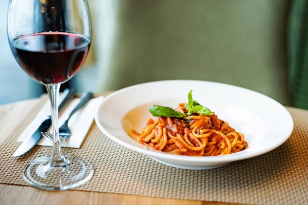 Pasta Wijn Het Restaurant — Stockfoto