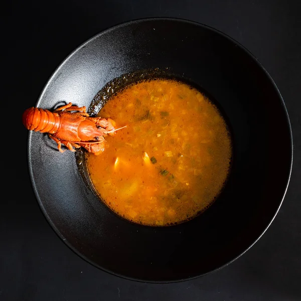 Sopa Russa Tradicional Solyanka Com Peixe Lagostim — Fotografia de Stock