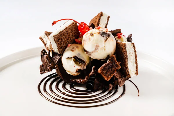 Dessert Créatif Avec Crème Glacée Brownie — Photo